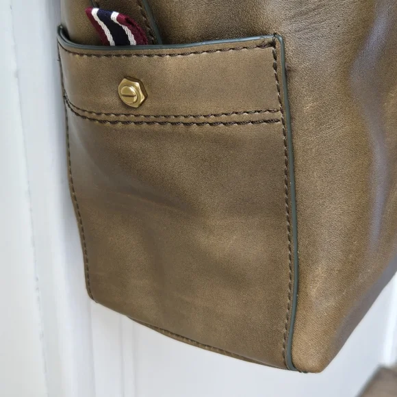 NWT J. Crew Oar Leather Tote Bag Mens Olive Green/Brown - Picture 11 of 16